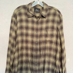 Rails Men’s Plaid Button Up Shirt Olive Green Brown Ombré Long Sleeve Size L